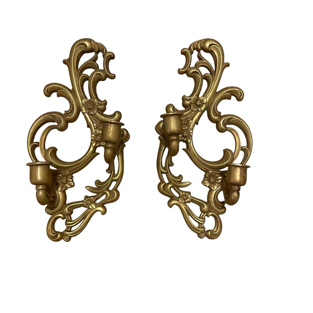 Sexton Vintage Candelabras Sconces Scrolled Cast Metal Antique Bronze Finish